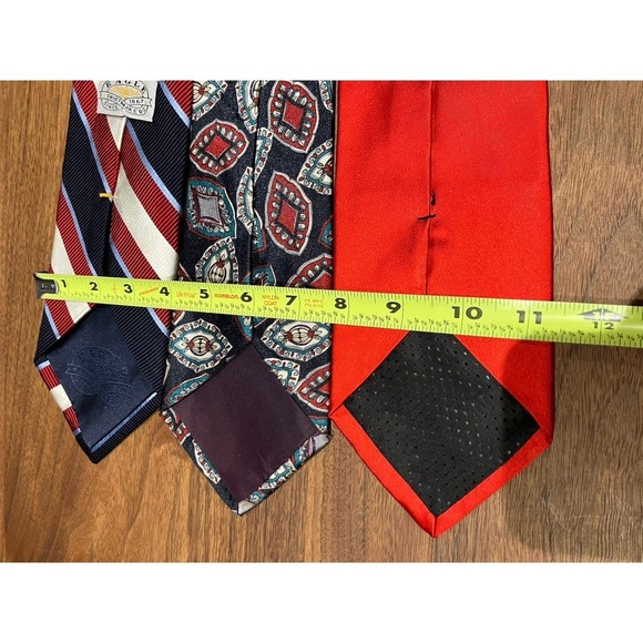 Tie Lot Assorted Red Blue Striped Solid Paisley Silk Polyester 8 Ties Preowned - Picture 8 of 8